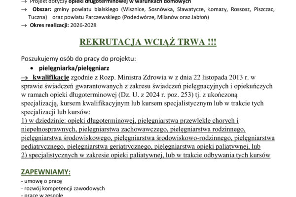 Poszukujemy pielęgniarek/pielęgniarzy do pracy do projektu